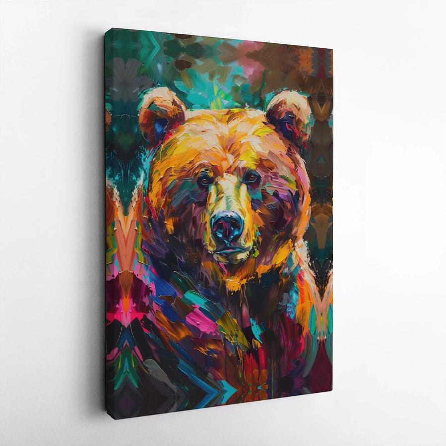 Colorful Grizzly Bear Wall Art | Abstract Wildlife Oil Painting Style | Premium 1.25" Gallery Wrapped Canvas | Modern Home & Office Decor Gift
