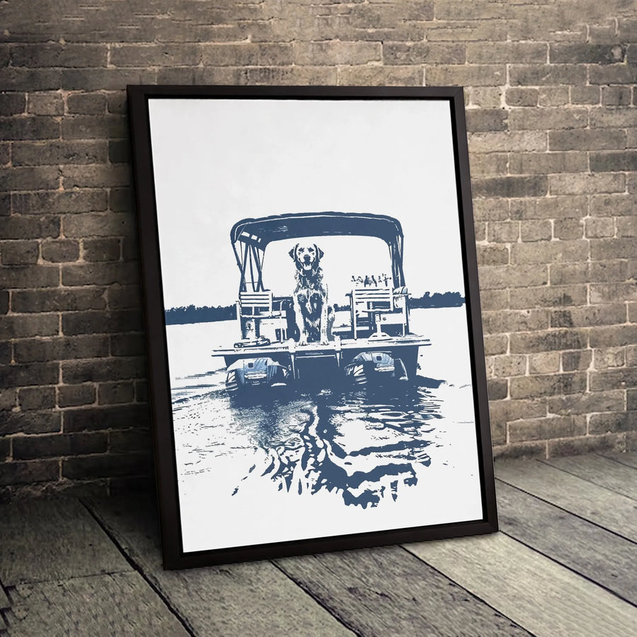 Labrador Retriever Canvas Print | Lake Life Pontoon Boat Graphic | Gallery-Quality 1.25" Profile | Dog Lover Gift & Coastal Home Decor