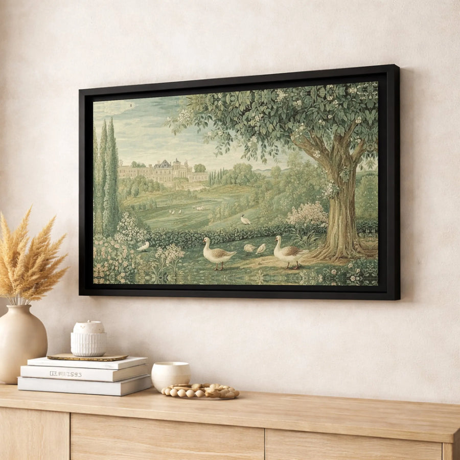 Pastoral Landscape Canvas Wall Art | Vintage Manor And Geese Print | Premium Gallery-Wrapped Decor | Elegant Home Or Office Gift