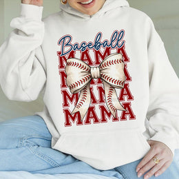 Baseball Mama Hoodie | Coquette Bow Graphic Design | Premium Cotton-Blend Sweatshirt | Game Day Gift for Baseball Mom