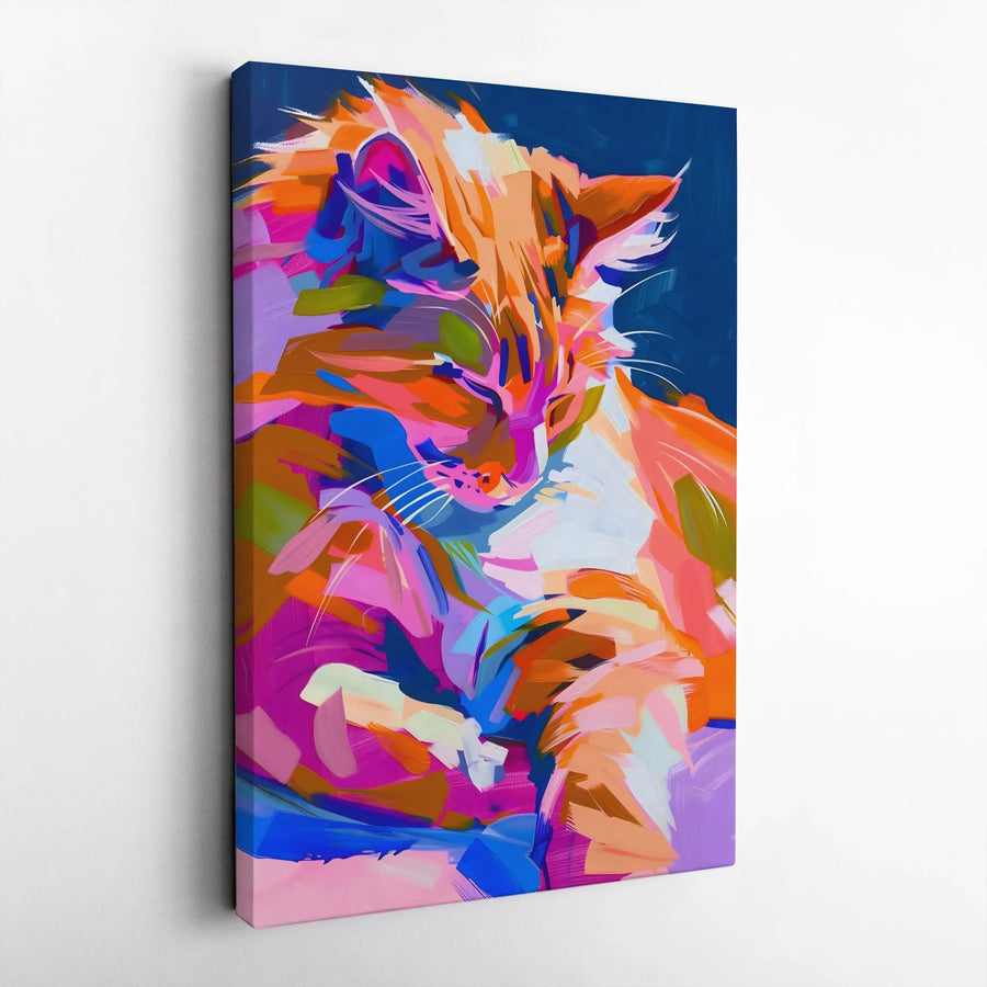 Colorful Cat Canvas Wall Art | Abstract Painterly Pet Portrait | Premium Fade-Resistant Gallery Wrap | Modern Home Decor Gift