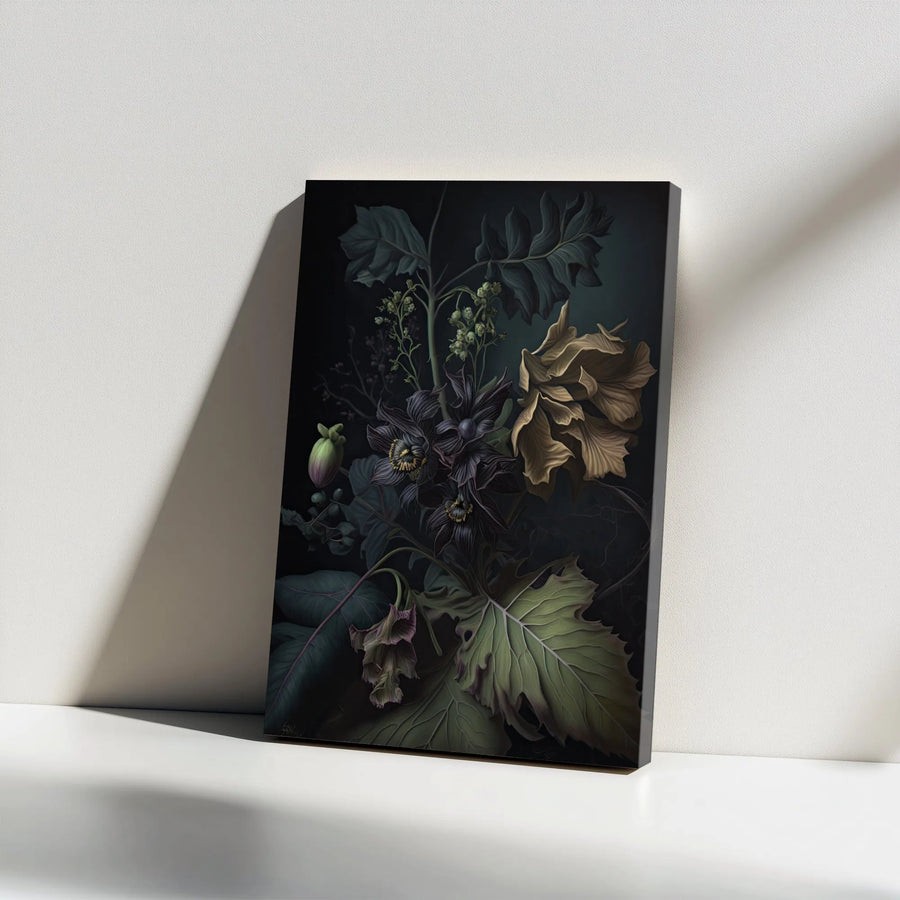 Dark Floral Canvas Print | Vintage Botanical Still Life Painting | Premium Thick Gallery Wrap | Moody Home Decor Gift