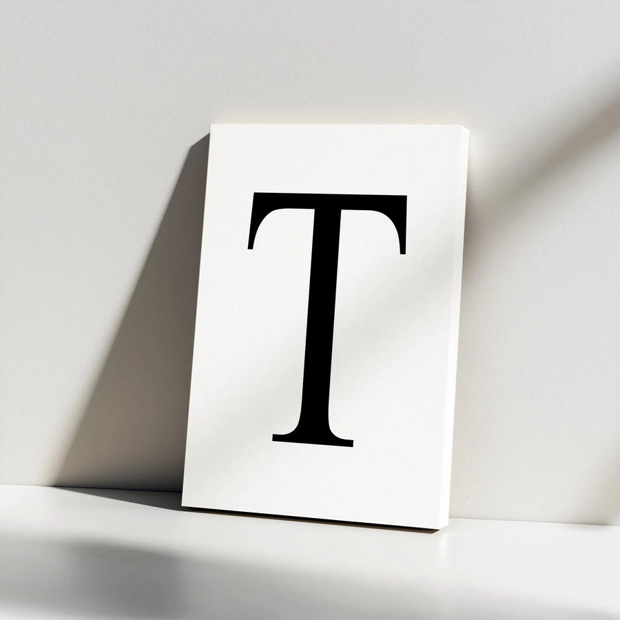Letter T Canvas Wall Art | Minimalist Serif Initial Monogram | Premium Gallery Wrapped Canvas | Modern Office & Home Decor Gift