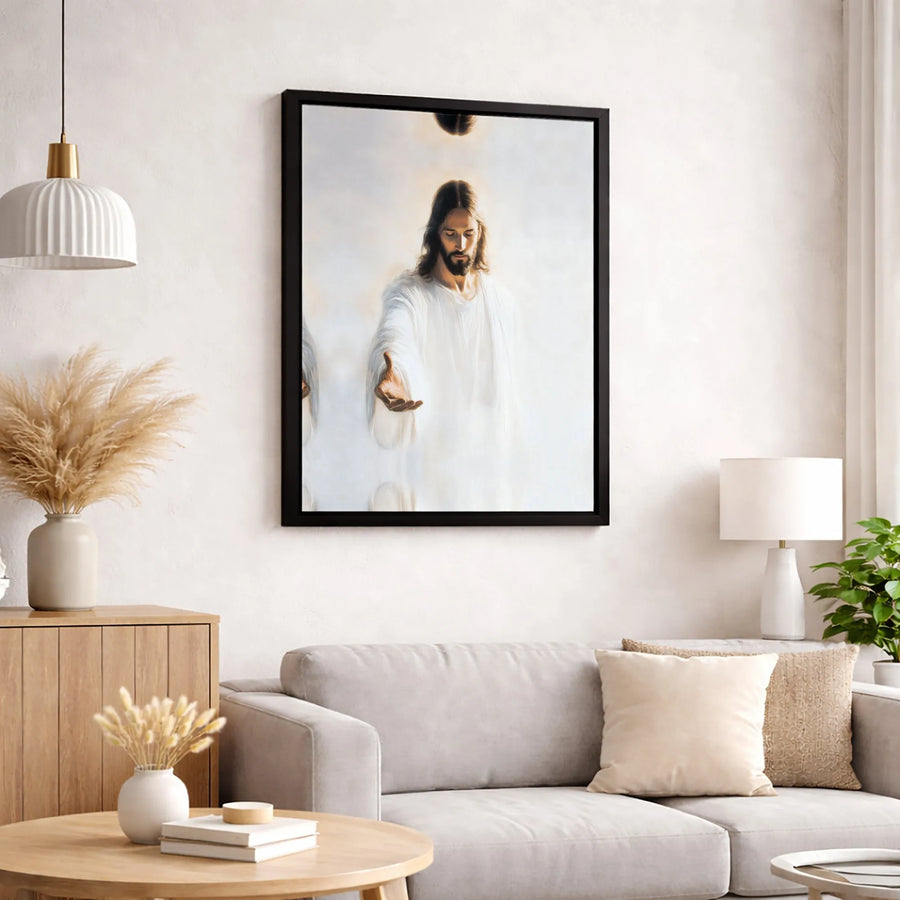 Jesus Christ Canvas Wall Art | Prince of Peace Extending Hand Portrait | Premium Gallery Wrap Decor | Religious Gift for Home & Church