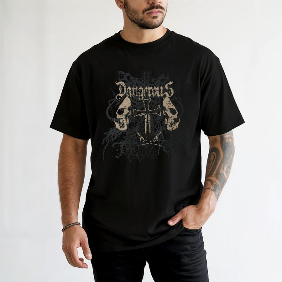 Dangerous Skull Cross T-Shirt | Vintage Grunge Y2K Graphic Tee | 100% Cotton Premium Streetwear | Edgy Gothic Gift For Men And Women