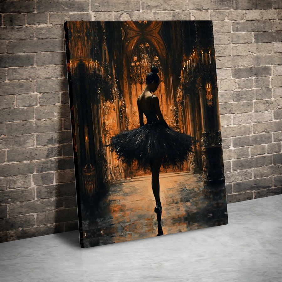 Gothic Ballerina Canvas Wall Art | Dark Elegance Black Tutu Portrait | 1.25-Inch Premium Gallery Wrap | Moody Home Decor Gift for Dance Lovers