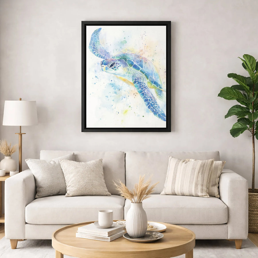 Watercolor Sea Turtle Canvas Wall Art | Vibrant Marine Life Painting | Premium Gallery-Wrapped Print | Coastal Decor Gift for Ocean Lovers