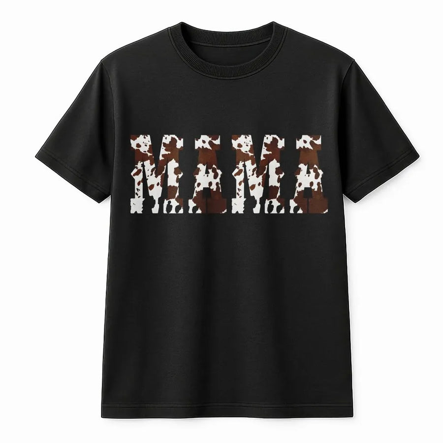 Mama Cow Print T-Shirt | Western Varsity Lettering | Premium Cotton Graphic Tee | Gift for Mom Mother's Day 2026 Western Country Style