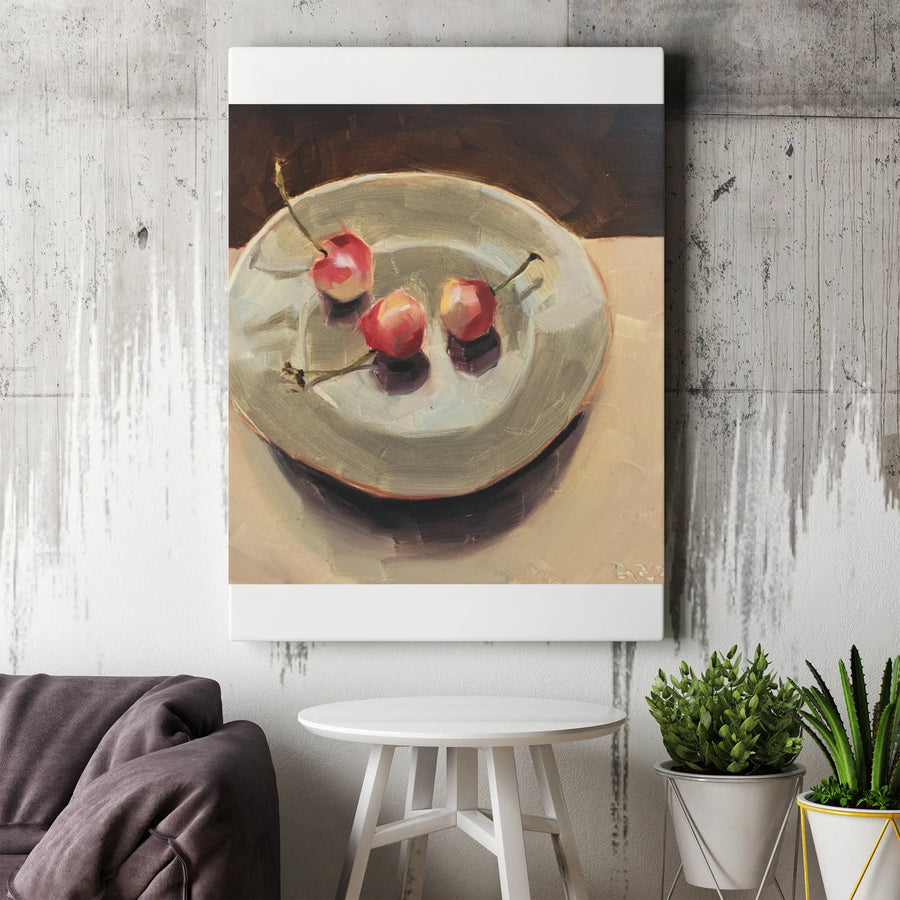 Vintage Cherry Wall Art | Still Life Oil Painting Style Print | Premium Gallery Wrapped Canvas | Kitchen & Dining Room Decor