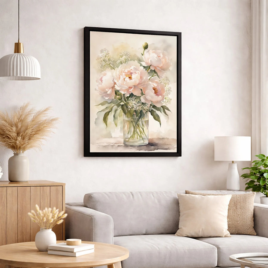 Pink Peony Flower Canvas Wall Art | Soft Watercolor Floral Print | Premium Gallery-Wrapped Canvas | Elegant Home & Living Room Decor Gift