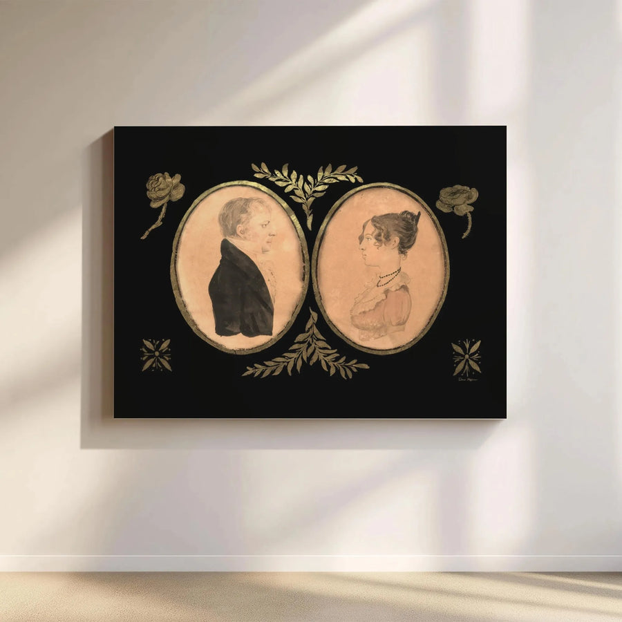 Victorian Couple Portrait Canvas | Vintage Silhouette Oval Wall Art | Premium 1.25-Inch Gallery Wrap | Romantic Home Decor Gift