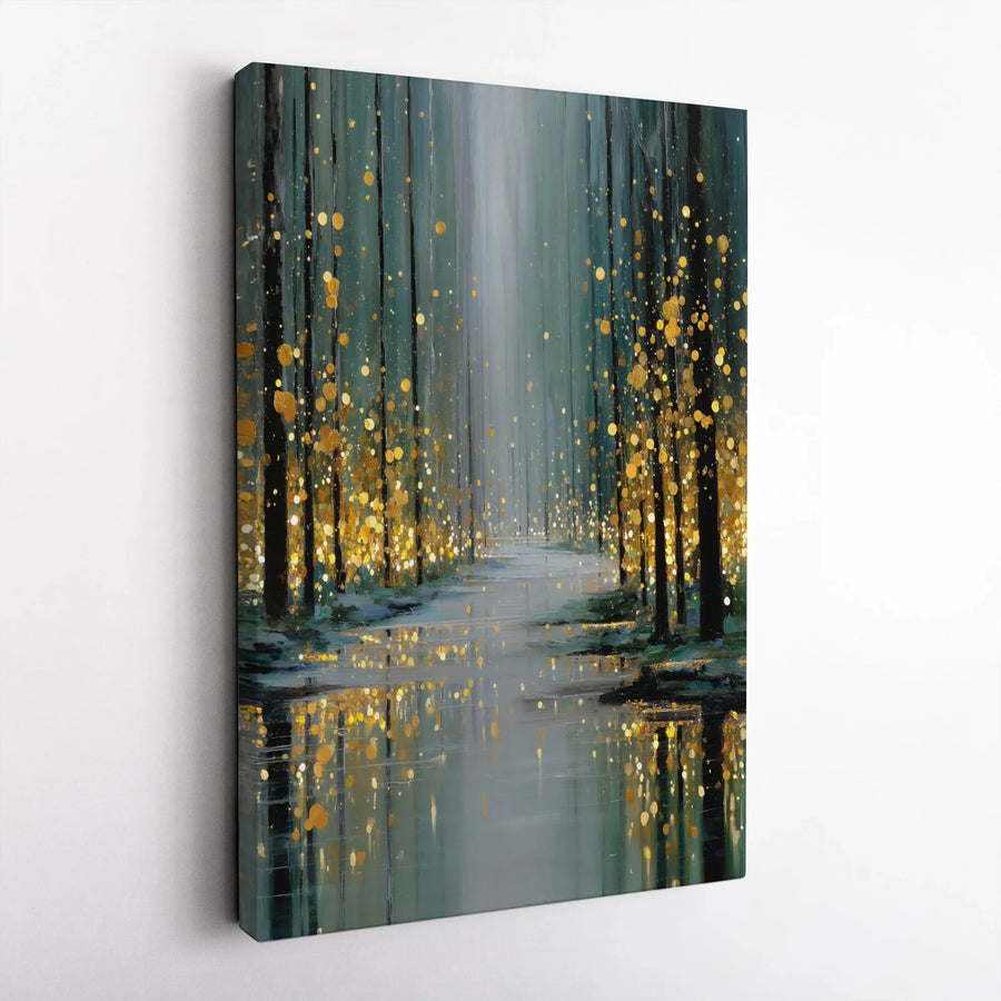 Enchanted Forest Canvas Wall Art | Abstract Painting Print with Golden Light | Premium Gallery Wrapped Canvas | Modern Living Room & Bedroom Decor Gift