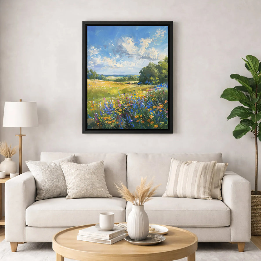 Wildflower Meadow Canvas Print | Impressionist Landscape Wall Art | Gallery Quality 1.25" Profile | Botanical Home Decor Gift