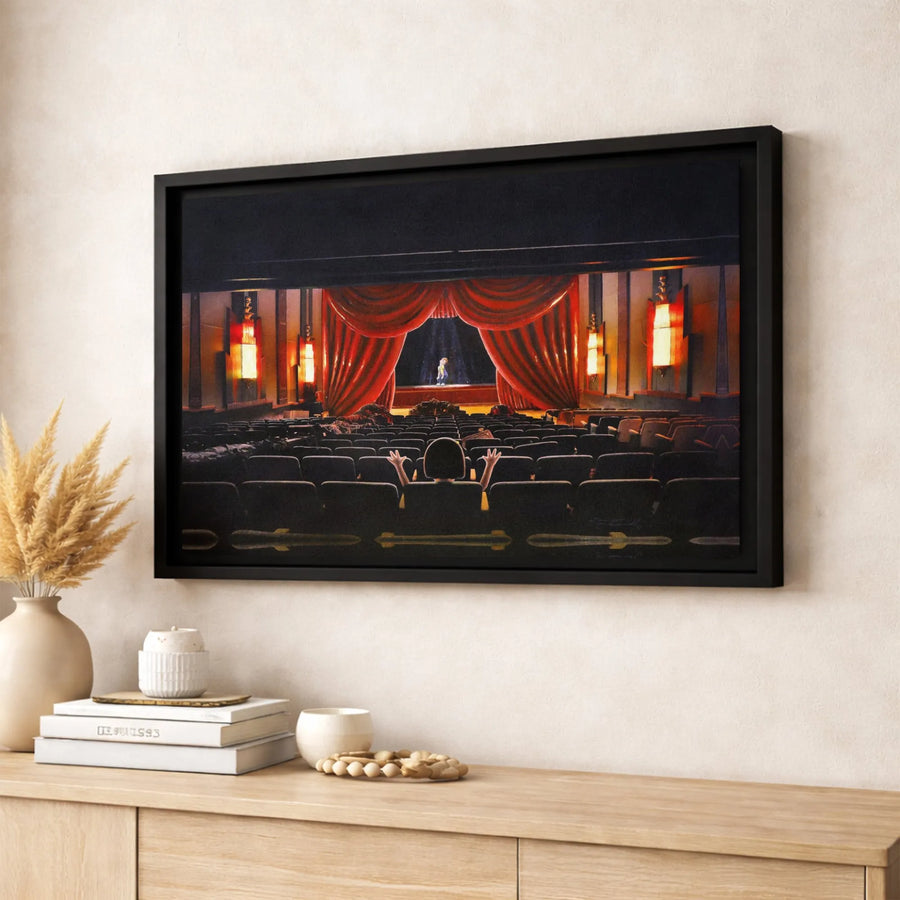 Surreal Movie Theater Canvas Print | Lone Audience Member Art | Gallery Quality 1.25-Inch Wrap | Cinematic Wall Decor for Cinema Buffs