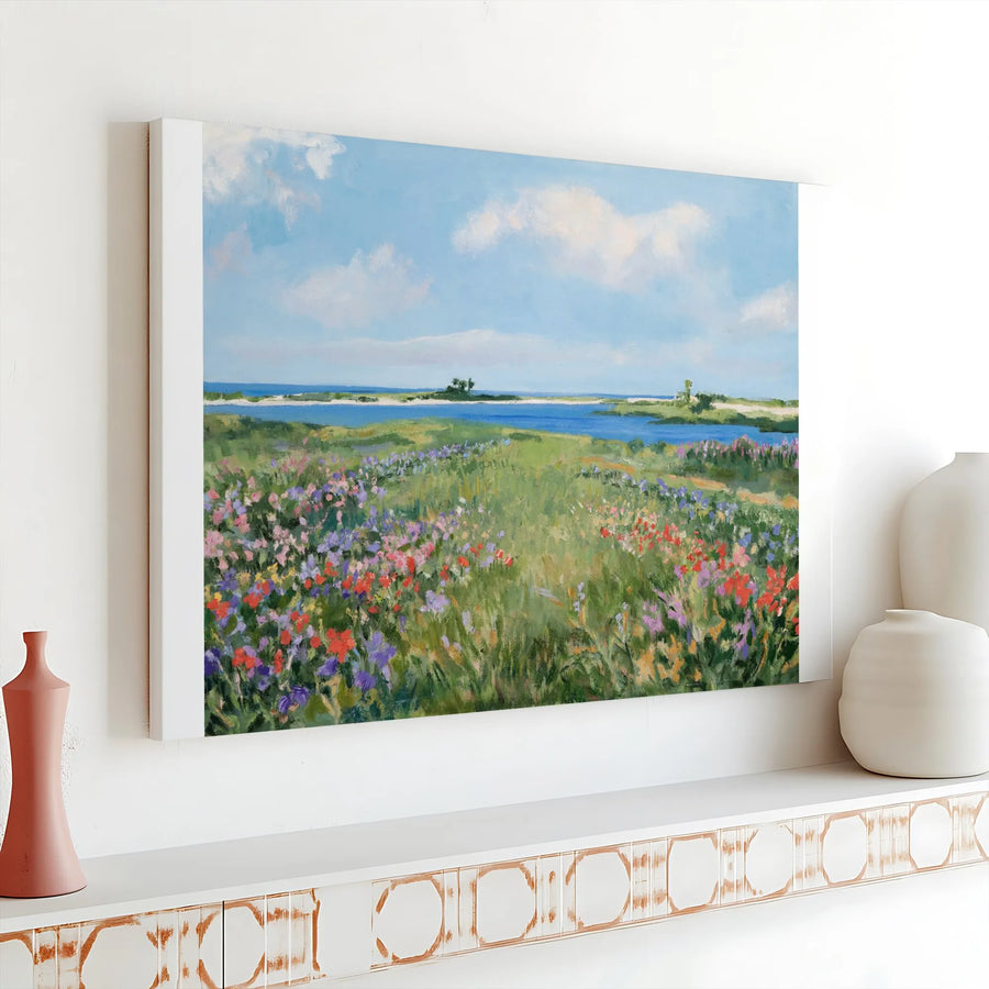 Wildflower Meadow Canvas Wall Art | Impressionist Coastal Landscape Print | Thick Gallery Wrap Canvas | Premium Living Room & Bedroom Decor Gift