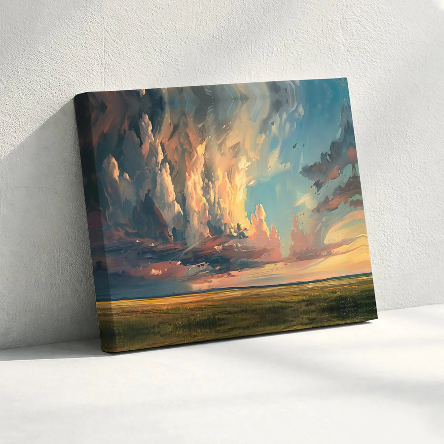 Sunset Cloudscape Canvas Print | Impressionist Prairie Landscape | Premium Thick Canvas | Living Room Wall Decor Gift