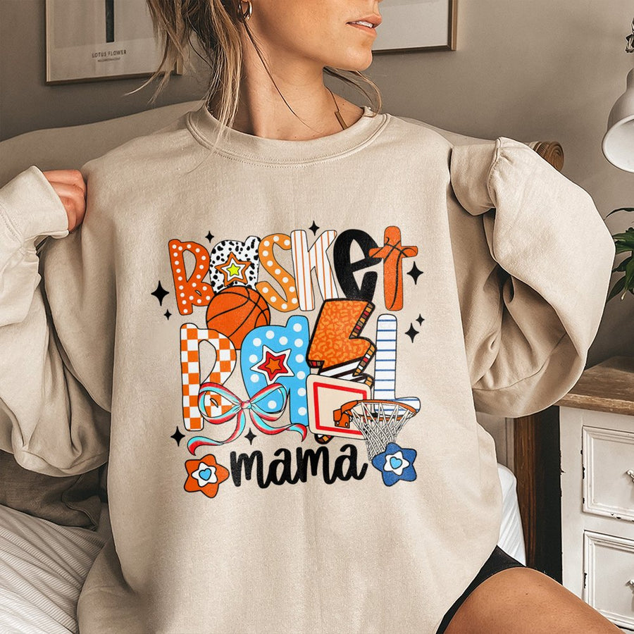 Basketball Mama Sweatshirt | Retro Checkered Coquette Game Day Design | Premium Cotton Blend | Gift For Basketball Mom And Sports Fan