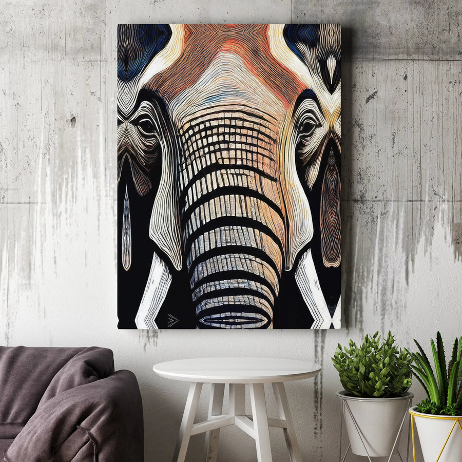 Abstract Elephant Canvas Wall Art | Geometric Line Art Safari Portrait | Premium Fade-Resistant Gallery Print | Modern Home & Office Decor Gift