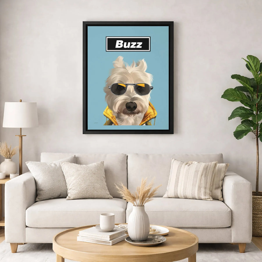 Westie Dog Wall Art | Cool Terrier In Sunglasses Pop Art | Premium Gallery Canvas | Unique Gift For Dog Lovers And Music Fans