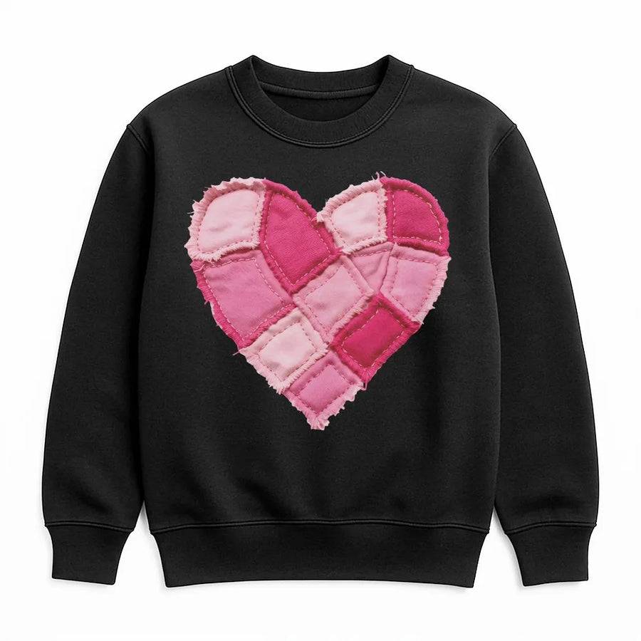 Patchwork Heart Sweatshirt | Pink Quilted Love Design | Premium Cotton Blend | Romantic Valentine Gift for Her & Couples