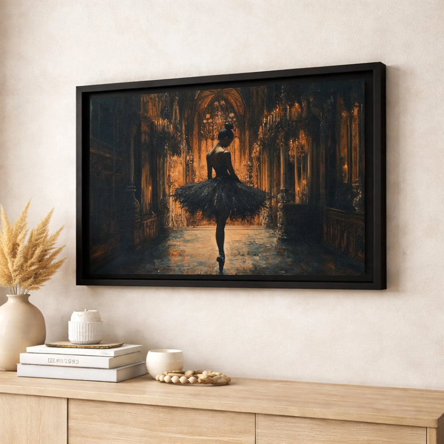 Black Ballerina Wall Art | Gothic Ballroom Dancer Canvas Print | Gallery Quality 1.25-inch Profile | Elegant Home Decor Gift for Dance Lovers