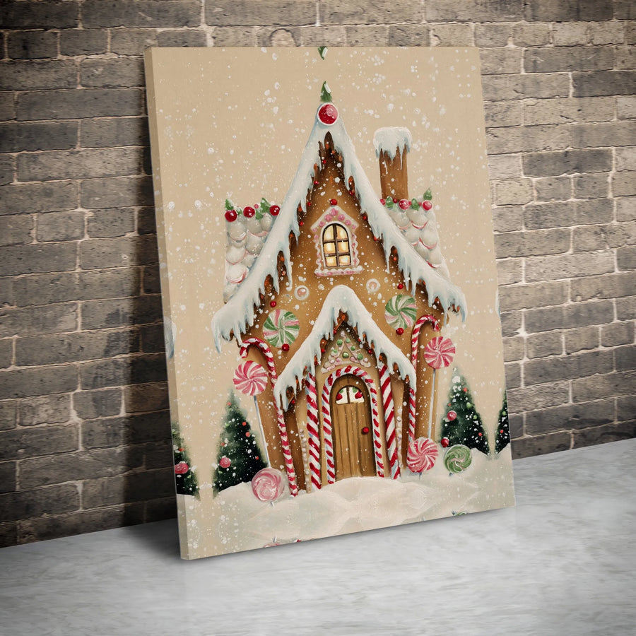 Gingerbread House Christmas Canvas Wall Art | Whimsical Candy Cane Holiday Decor | Premium Fade-Resistant Print | Festive Seasonal Gift for Home