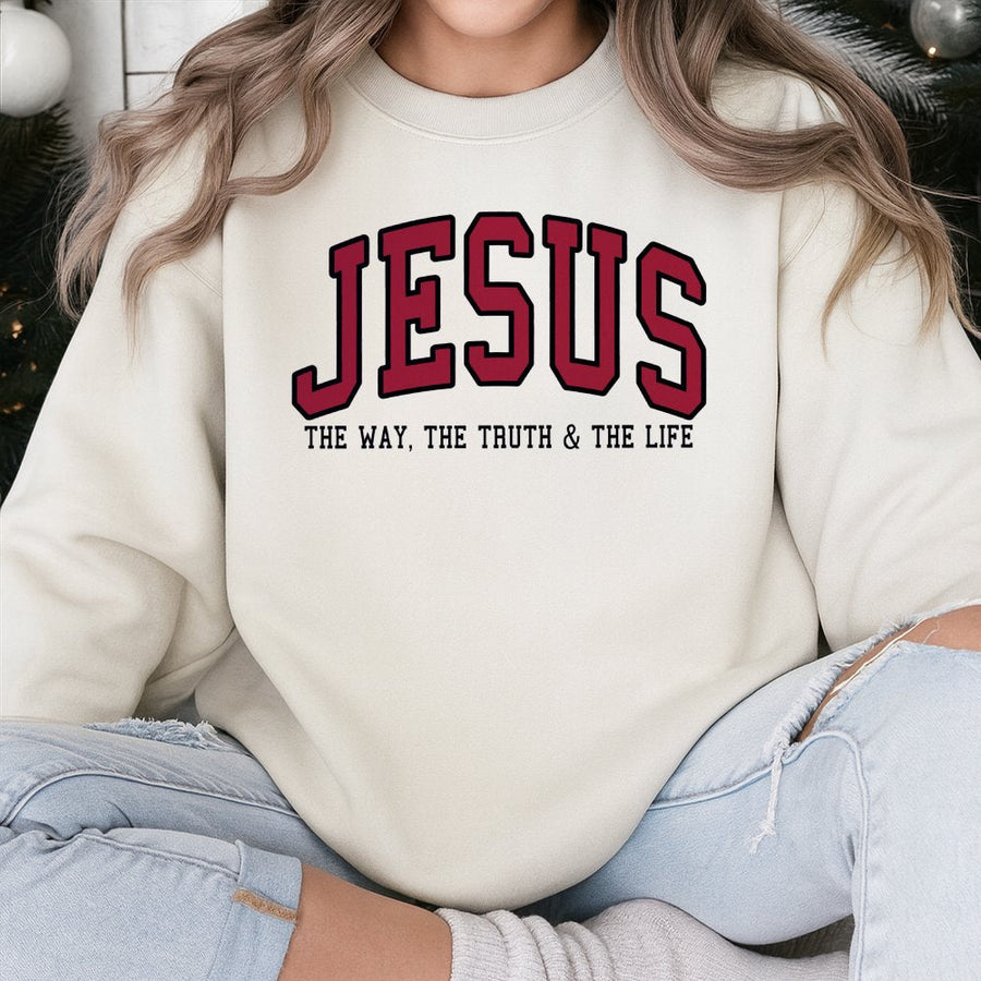 Jesus Sweatshirt | The Way The Truth And The Life Scripture Design | Premium Cotton-Blend Unisex Pullover | Faithful Christian Gift Apparel