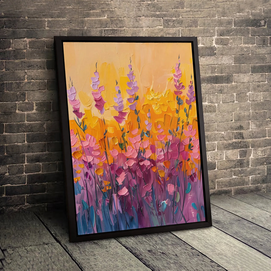 Abstract Wildflower Canvas Wall Art | Impasto Textured Floral Sunset Print | Premium Gallery Wrapped Decor | Modern Nature Gift for Home