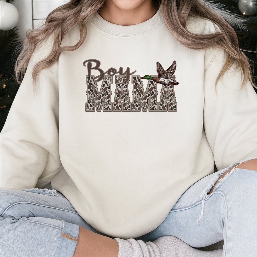 Boy Mama Sweatshirt | Duck Hunting Camo Print | Premium Cotton Blend | Gift for Hunting Mom or Outdoorsy Woman