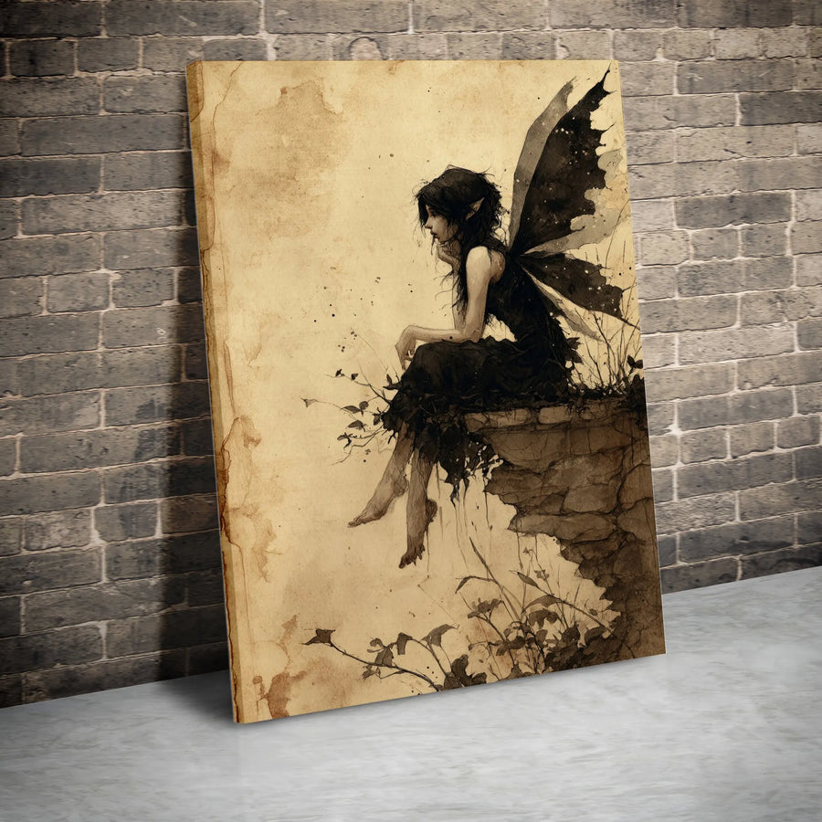 Gothic Fairy Wall Art | Dark Fantasy Aesthetic Illustration | Premium Gallery Wrapped Canvas | Moody Gift for Fantasy Lovers