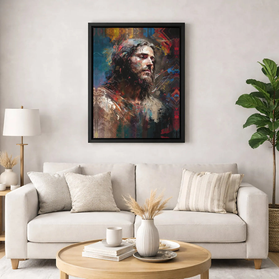 Jesus Christ Canvas Wall Art | Abstract Colorful Portrait | Premium 1.25 Inch Gallery Wrap | Religious Home Office Decor Gift