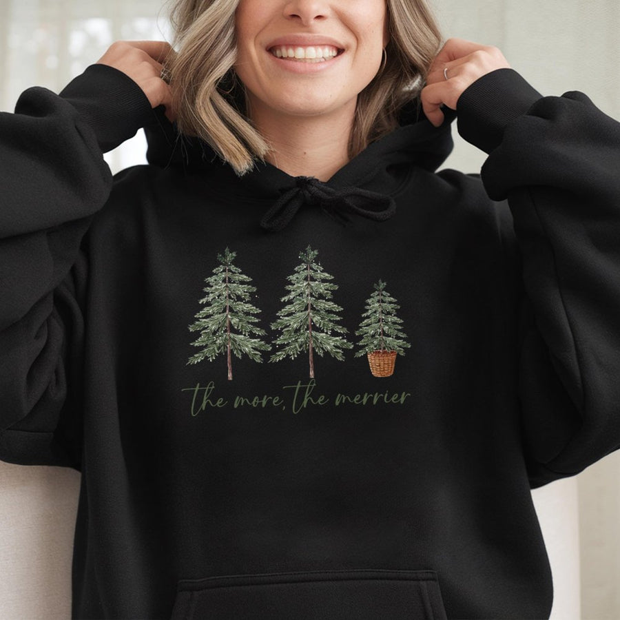 The More The Merrier Hoodie | Minimalist Christmas Tree Graphic | Premium Cotton Blend | Cozy Holiday Gift for Family and Friends