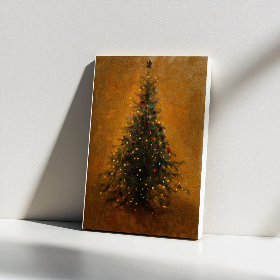 Vintage Christmas Tree Canvas Wall Art | Impressionist Painting Style Print with Glowing Lights | Premium 1.25" Thick Canvas | Seasonal Home Decor Gift