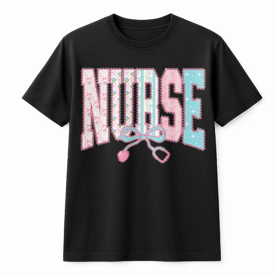 Preppy Nurse T-Shirt | Coquette Bow & Stethoscope Design | Premium Cotton Blend | Graduation Gift for RN, LPN, CNA