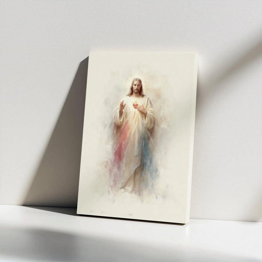 Divine Mercy Canvas Art | Jesus Christ Watercolor Print | Premium Gallery Wrap Wall Decor | Religious Christian Gift for Home Office