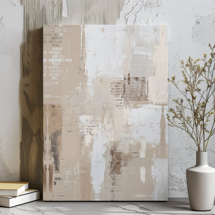 Neutral Abstract Canvas Art | Beige and White Textured Painting | 1.25 Inch Gallery Wrap Wall Decor | Modern Minimalist Home Office Statement Piece