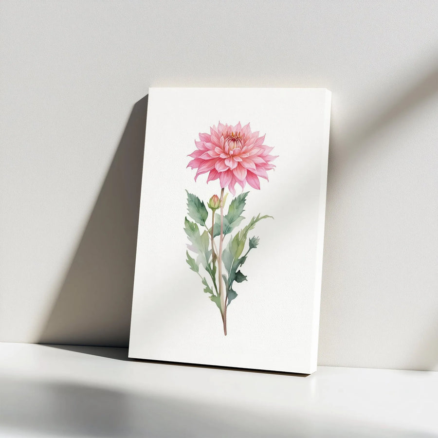 Pink Dahlia Canvas Wall Art | Watercolor Botanical Illustration | Premium Gallery Wrapped Canvas | Modern Farmhouse Decor Gift for Her