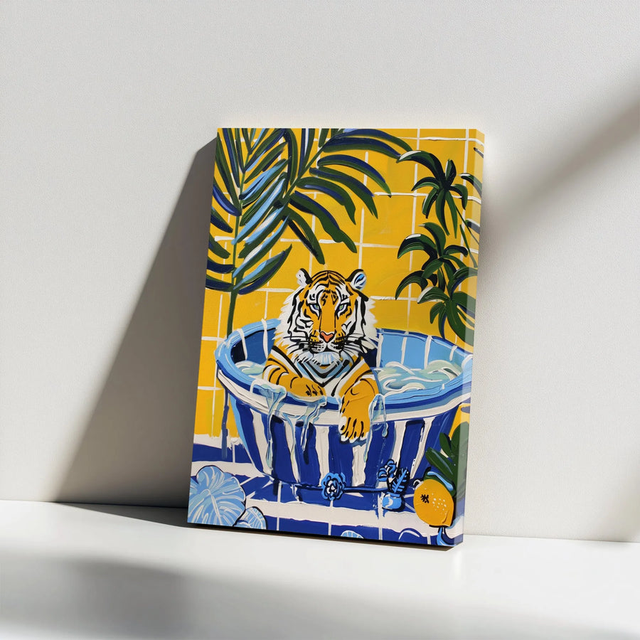 Tiger in Bathtub Canvas Art | Vibrant Jungle Bathroom Print | Premium Gallery Wrapped Canvas | Unique Modern Home Decor Gift