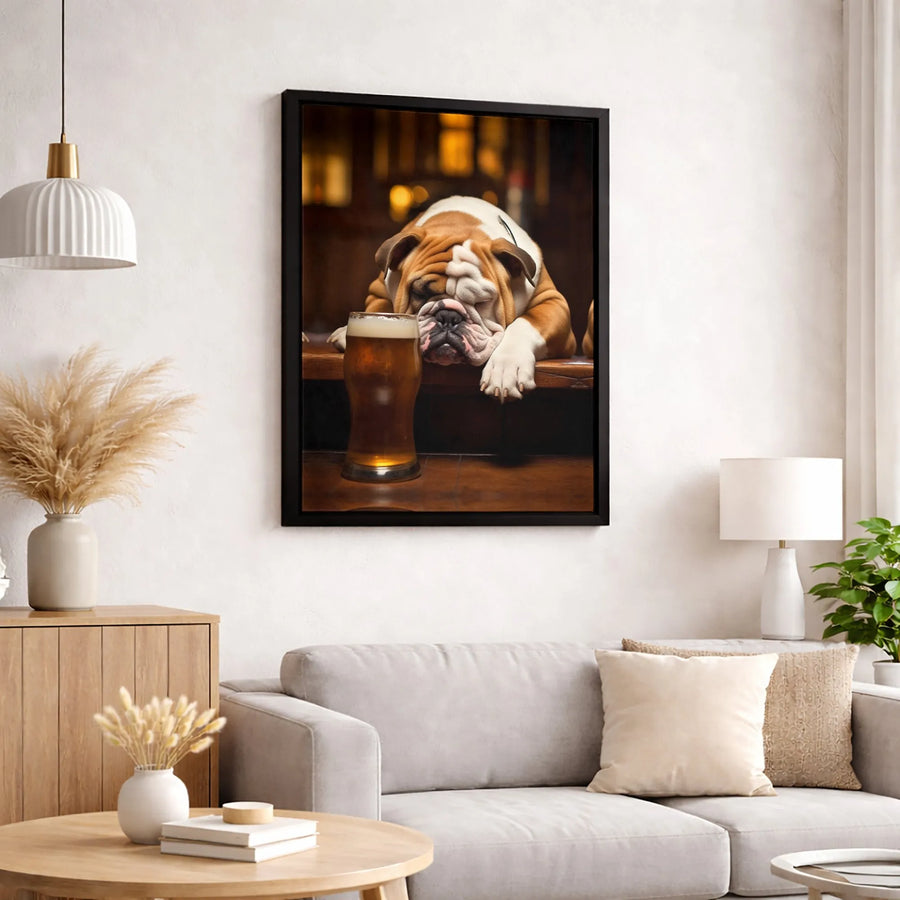 English Bulldog Beer Canvas Art | Funny Pub Dog Portrait | Premium Fade-Resistant Gallery Wrap | Perfect Bar Decor Gift for Dog Lovers