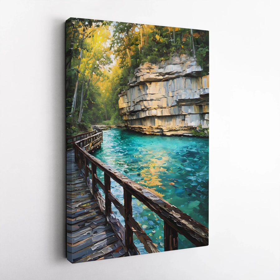 Turquoise River Forest Canvas Wall Art | Impressionist Nature Landscape Painting | Premium 1.25" Gallery Wrap | Calming Home Decor Gift