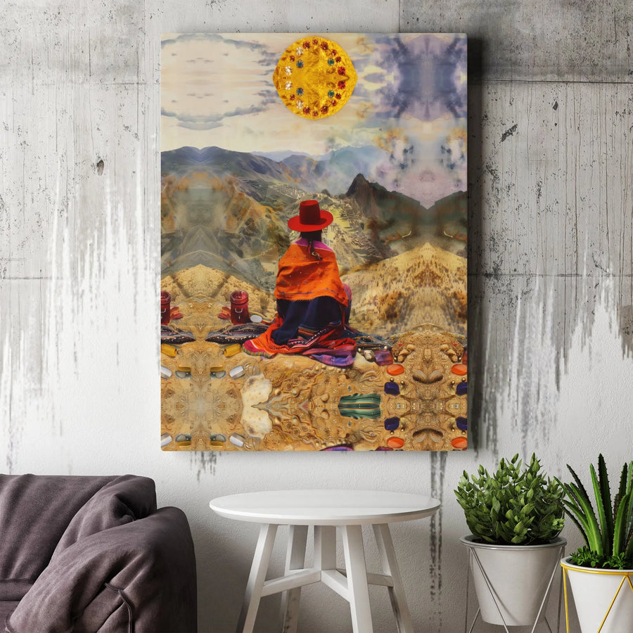 Andean Woman Canvas Art | Surreal Machu Picchu Landscape Print | Premium Gallery Wrap Canvas | Boho Spiritual Home Decor Gift