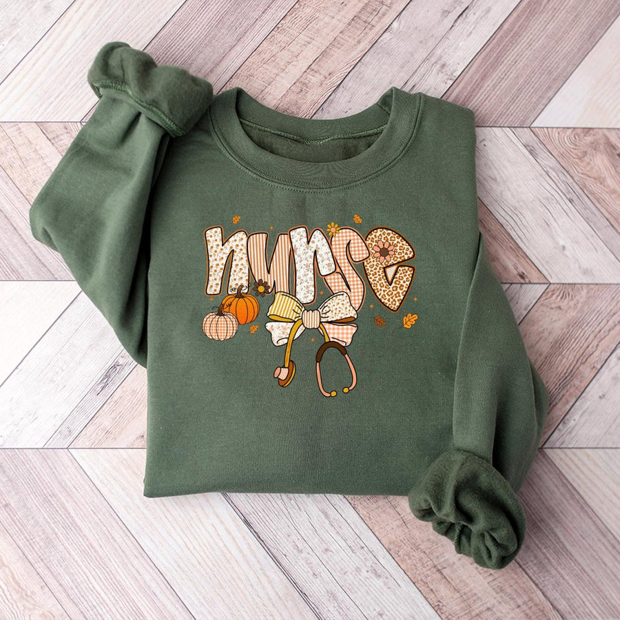 Nurse Pumpkin Sweatshirt | Fall Aesthetic Stethoscope Design | Cotton Blend Crewneck | Cute Autumn Nursing School Gift For Women