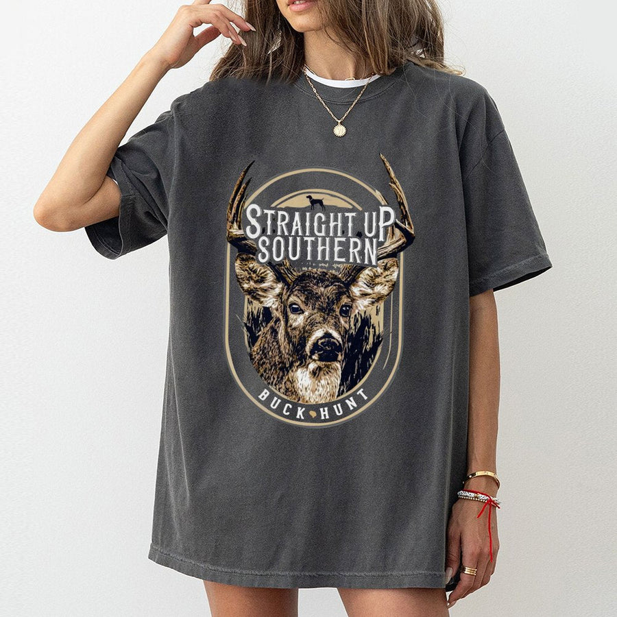 Straight Up Southern Buck Hunting T-Shirt | Rustic Whitetail Deer Graphic | Premium 100% Cotton | Gift for Hunters and Outdoorsmen
