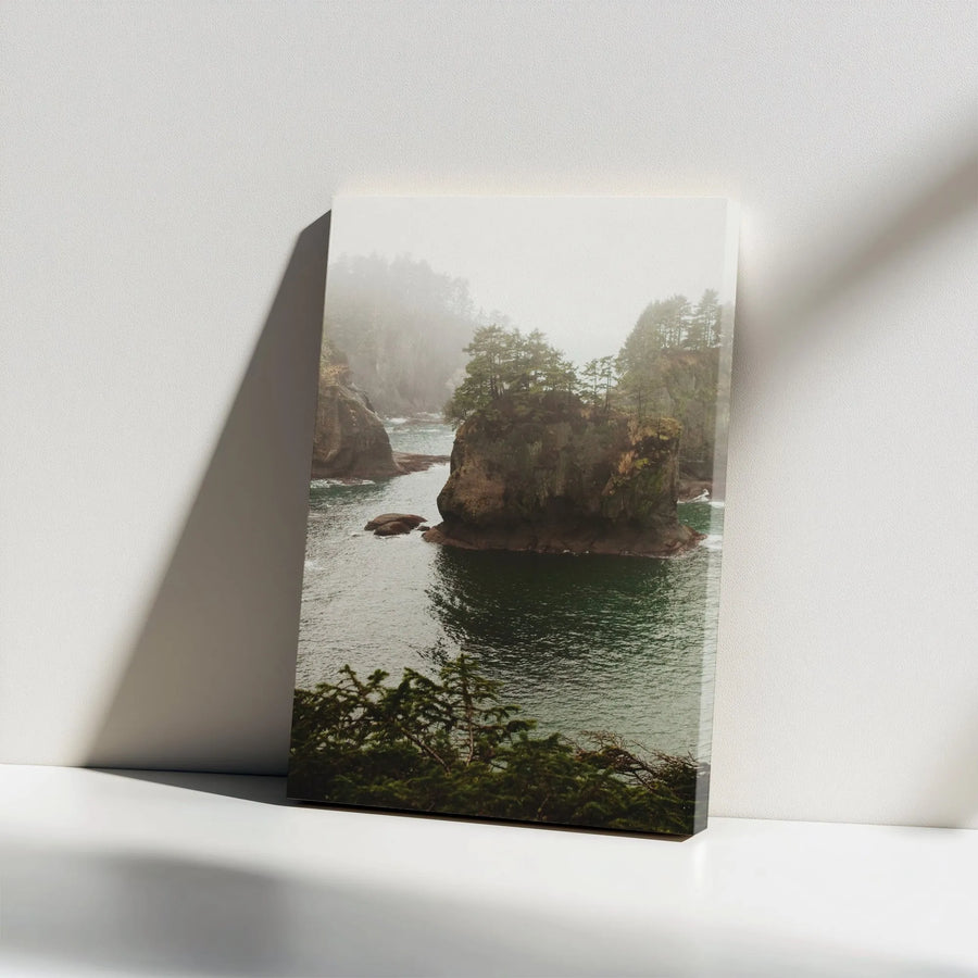 Misty Coastal Ocean Canvas Art | Pacific Northwest Nature Scenery | Premium Gallery Wrap 1.25" Frame | Atmospheric Home Decor Gift