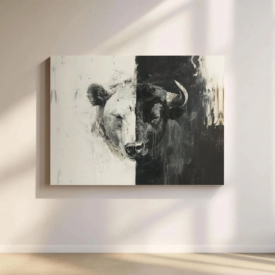 Bear and Bull Canvas Print | Abstract Stock Market Wall Art | Gallery Quality Premium Decor | Office Gift for Traders and Investors