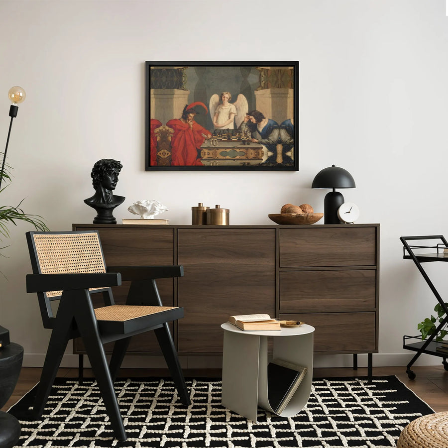 The Chess Players Wall Art | Moritz Retzsch Game of Life Painting | Premium Gallery Wrap Canvas | Gothic Home Decor Gift for Chess Lovers