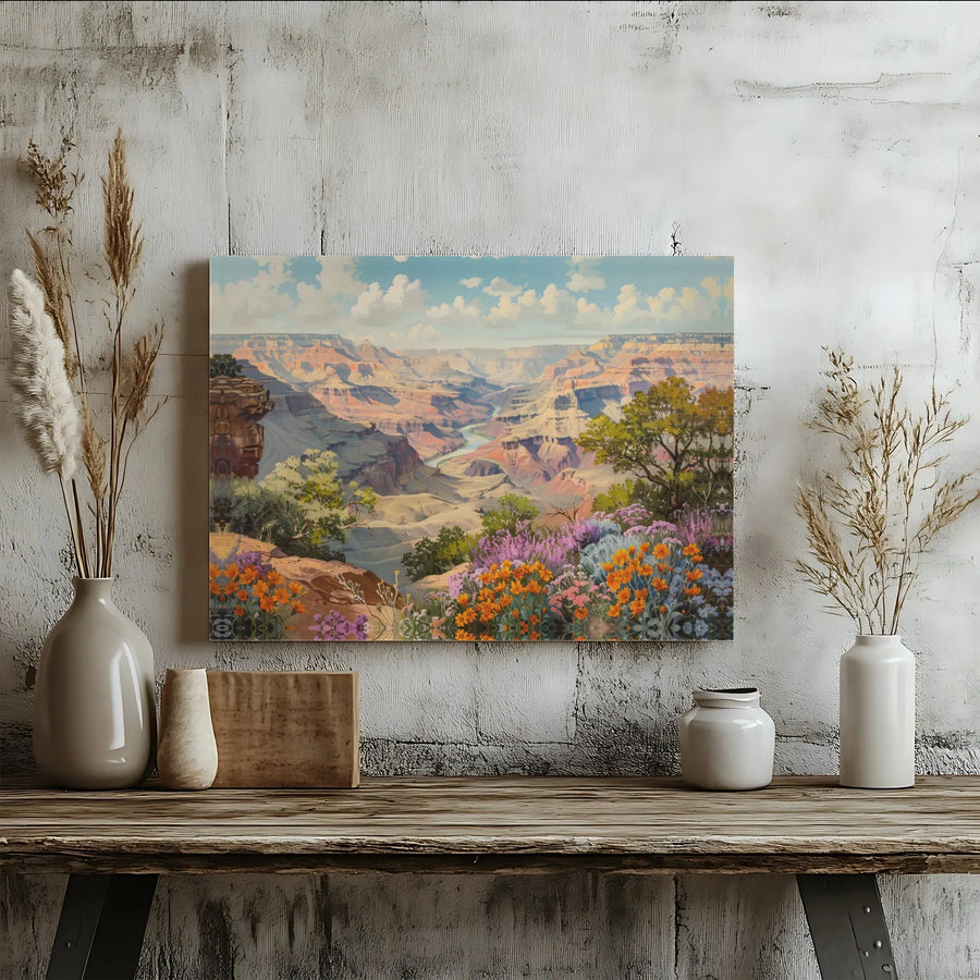 Grand Canyon Canvas Wall Art | Colorful Landscape Wildflower Print | Premium Gallery Wrapped 1.25" Profile | Nature Lover Home Decor Gift