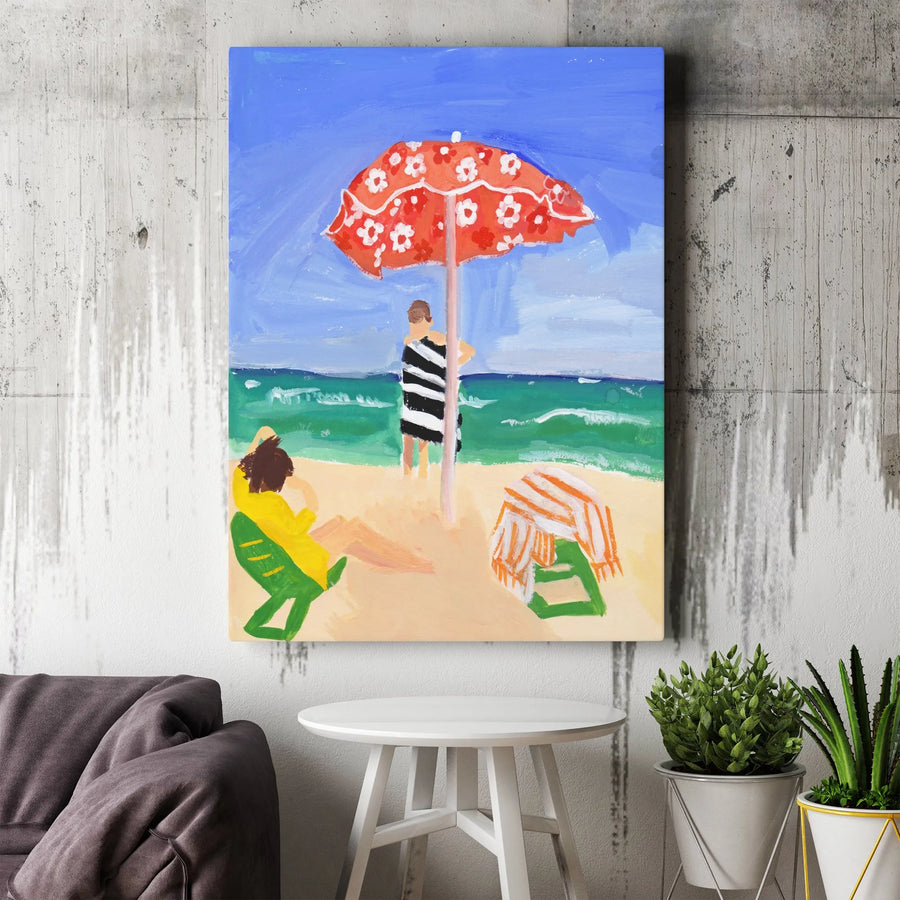 Beach Scene Canvas Art | Vibrant Impressionist Beach Painting | Premium Gallery Wrapped Canvas | Coastal Home Decor Gift for Beach Lover