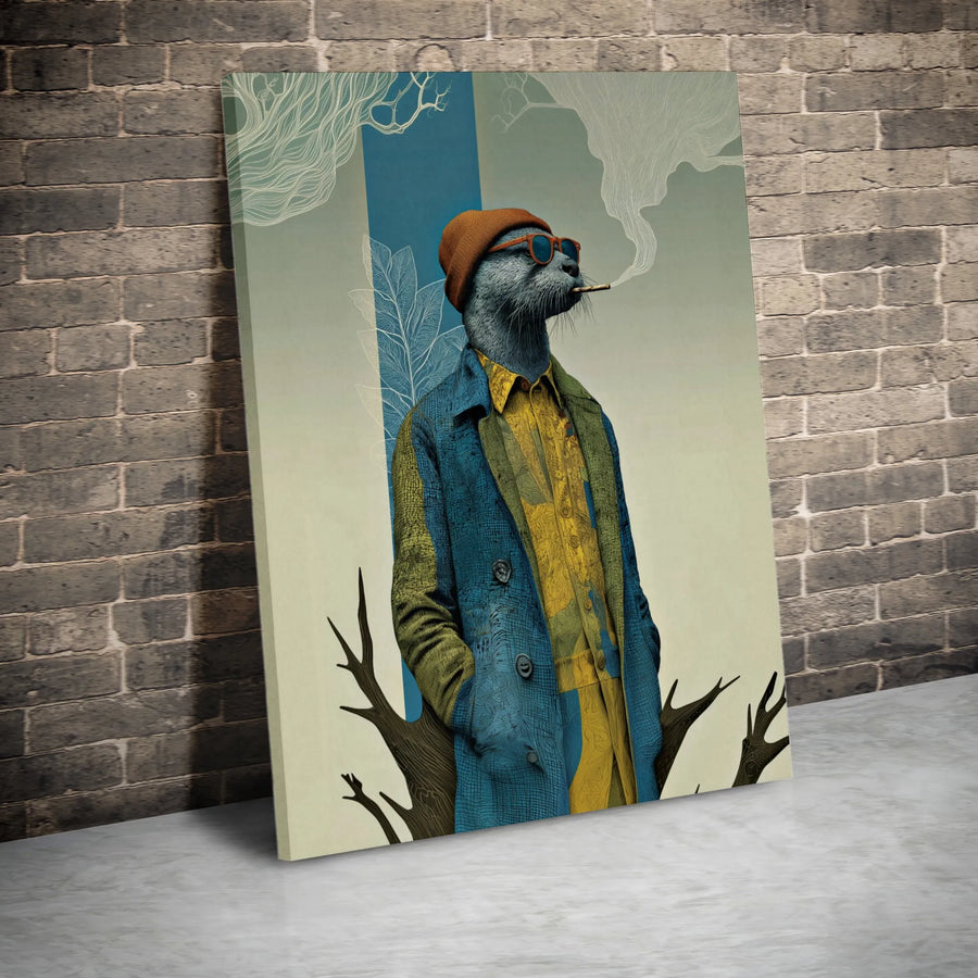 Cool Otter Wall Art | Anthropomorphic Hipster Animal Portrait | Premium Gallery Canvas | Unique Home Office Decor Gift