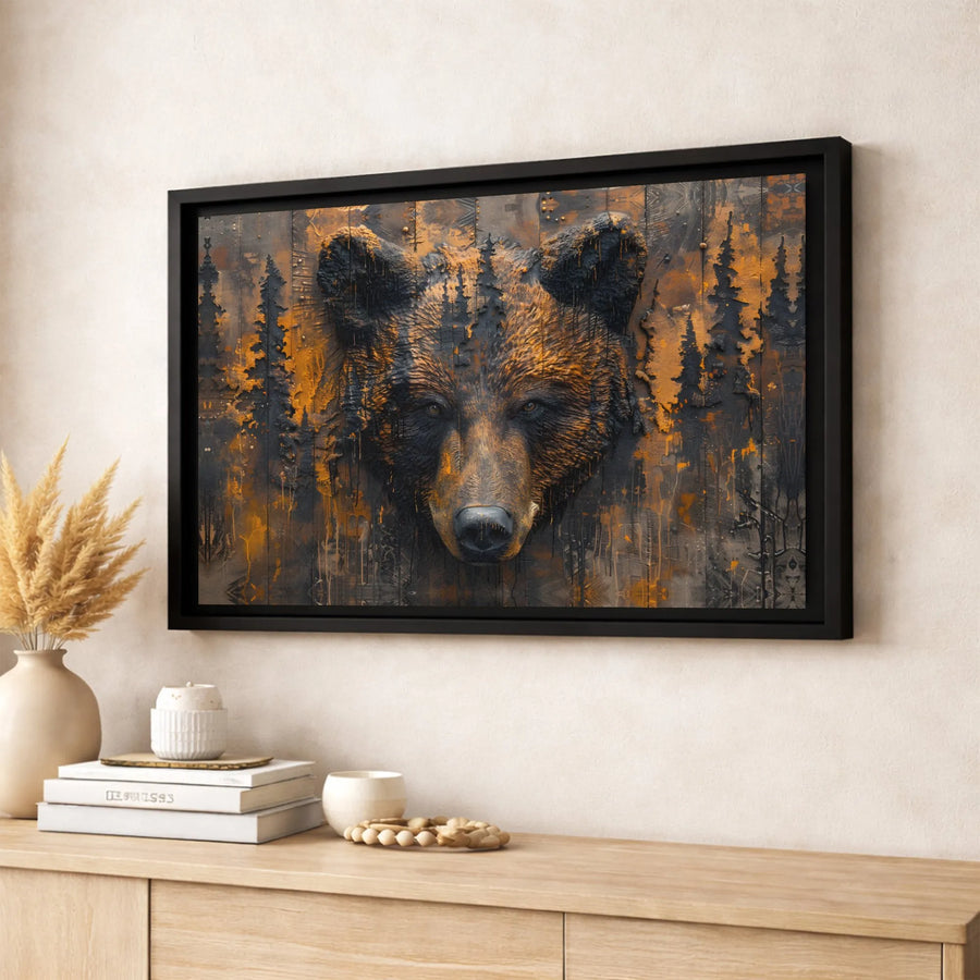 Rustic Bear Forest Canvas Wall Art | Double Exposure Wildlife Portrait | Premium 1.25" Gallery Wrap | Nature-Inspired Home Decor Gift